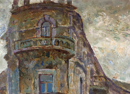 Oil painting of weathered ochre stone tower on Outska street by Kropko Alexander Petrovich