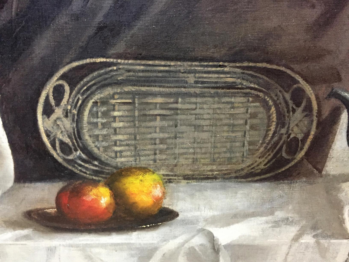 Woven oval tray with handles in grayish-brown finish by Alexey Vlasov
