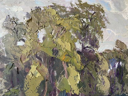Impressionistic oil painting of textured foliage in olive green tones by Gaponchenko Ivan Ivanovich, It will be raining