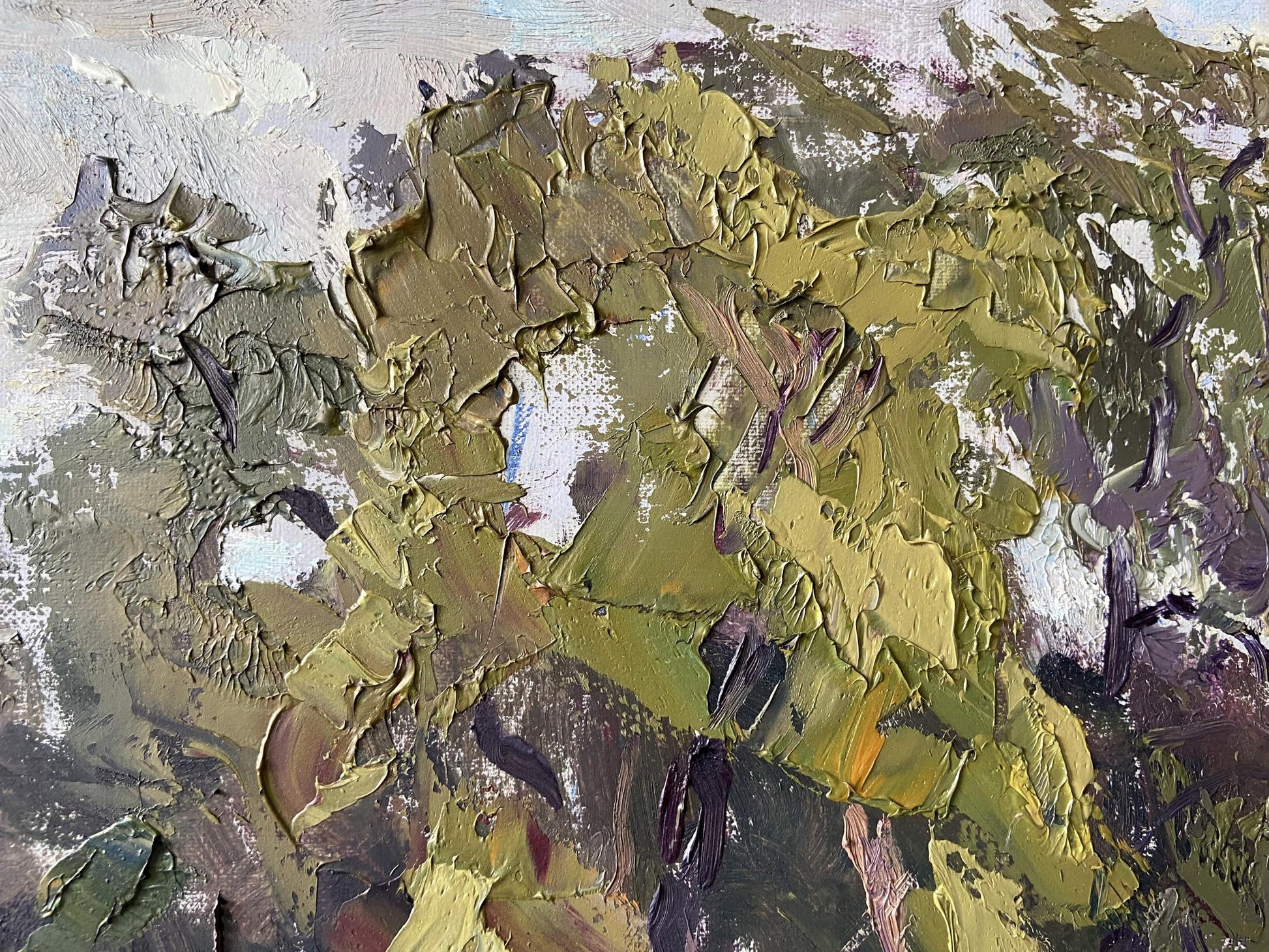 Oil painting It will be raining by Gaponchenko Ivan Ivanovich, textured impasto green brown purple
