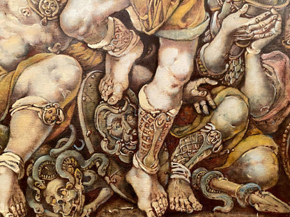 Muscular legs in ornate golden silver armor from Litvinov Passion of Christ oil painting