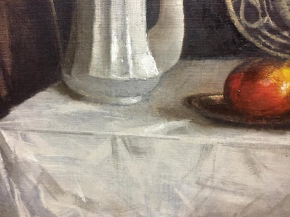 Silver reflective pitcher in Alexey Vlasov strict still life oil painting