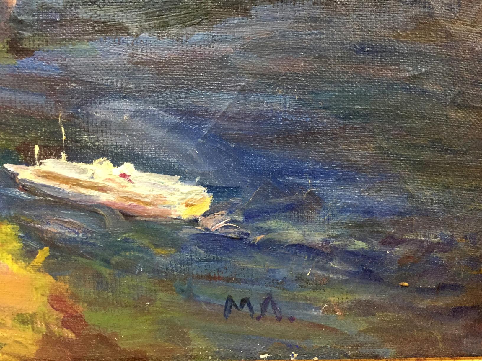 Impressionistic oil painting of white yellow cruise ship by Kiev Lelchuk-M.aya Marina Grigorievna