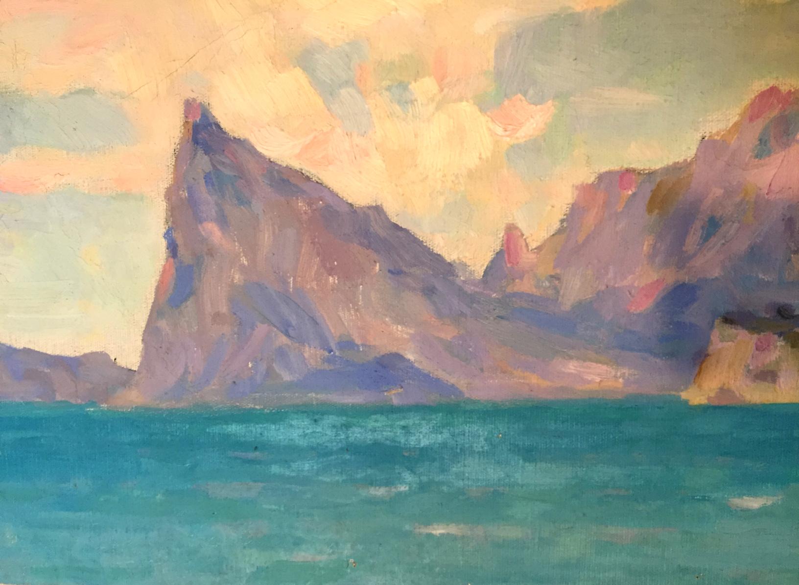 Oil painting Seascape by Bortnikov Nikolay Fedorovich vibrant cliff turquoise sea