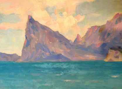 Oil painting Seascape by Bortnikov Nikolay Fedorovich vibrant cliff turquoise sea
