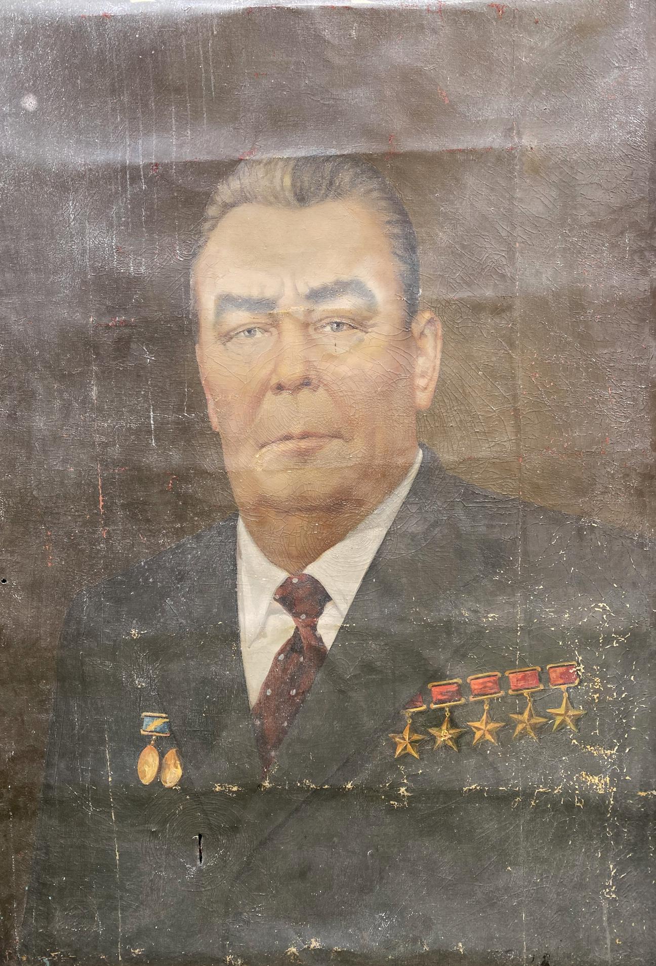 Social realism oil portrait of Brezhnev in suit with medals