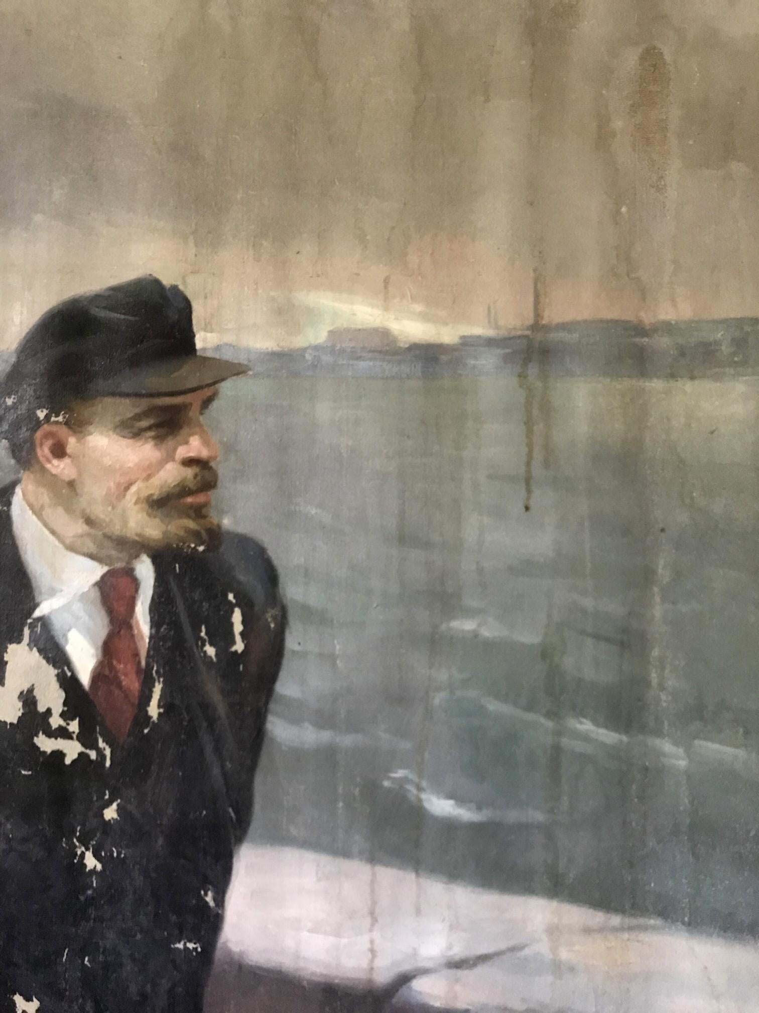 Oil painting of Lenin on embankment by Mykhailo Tsalovich Loshak