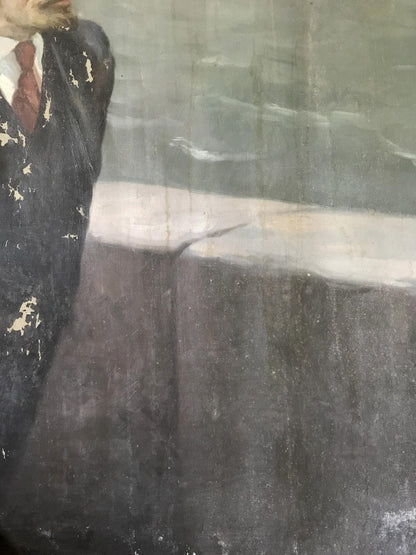 Weathered oil painting of Lenin on embankment by Mykhailo Tsalovich Loshak