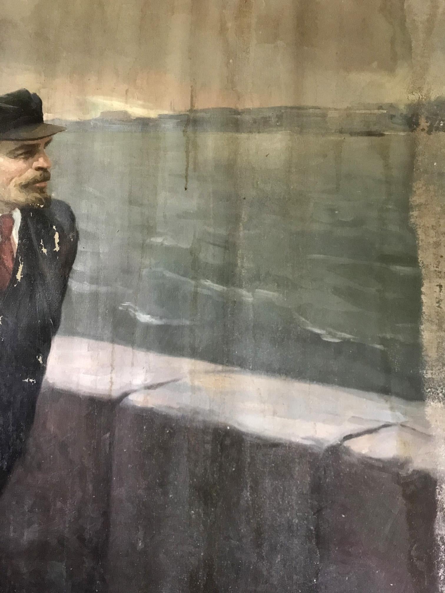 Oil painting of Lenin on embankment by Mykhailo Tsalovich Loshak