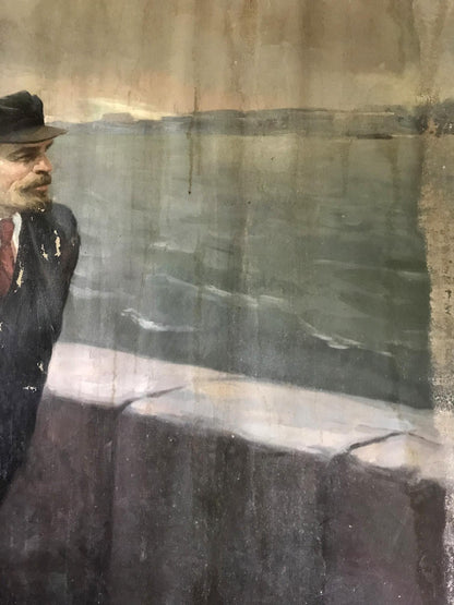 Oil painting of Lenin on embankment by Mykhailo Tsalovich Loshak