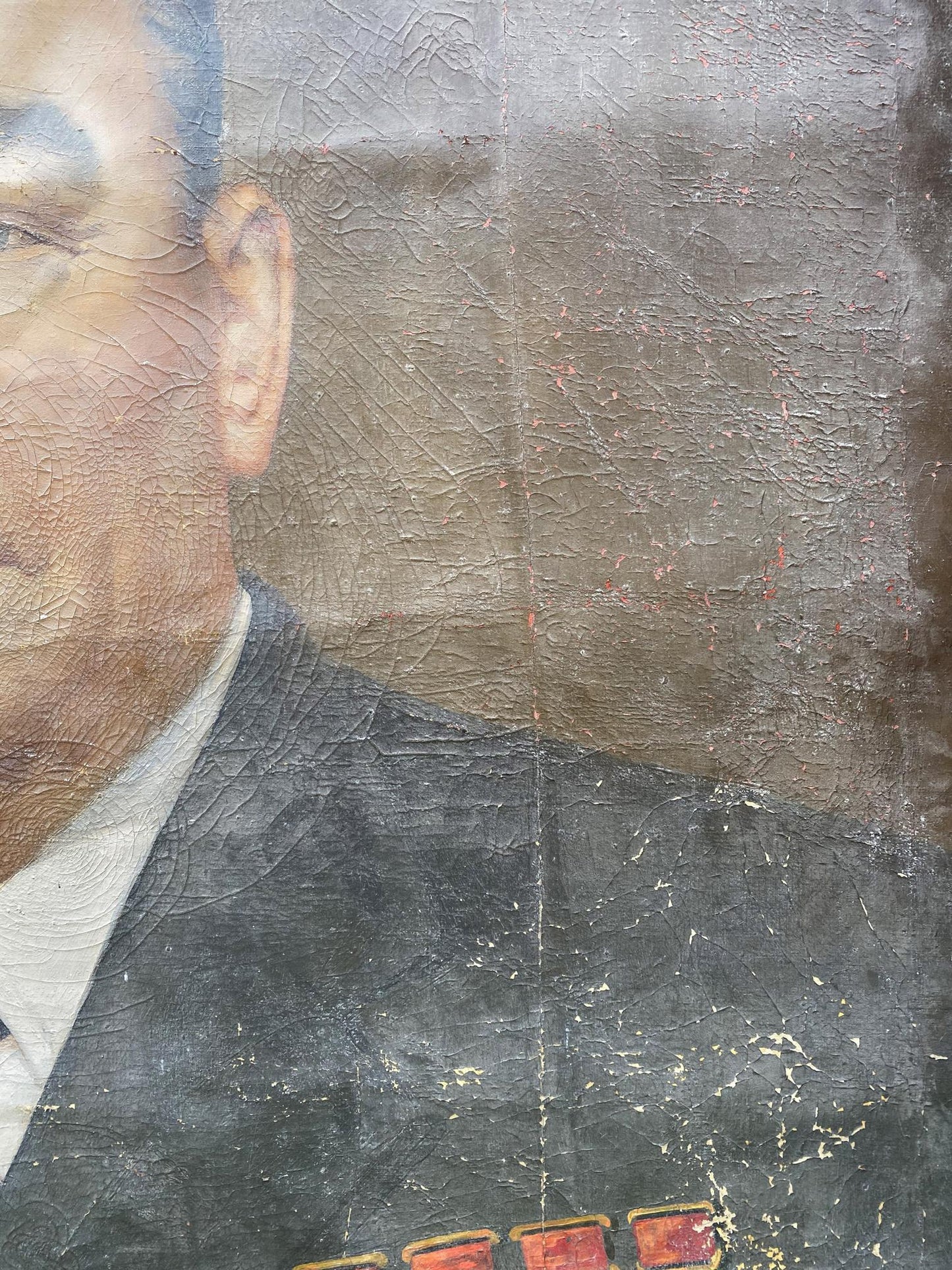 Weathered Brezhnev portrait poster in social realism oil painting
