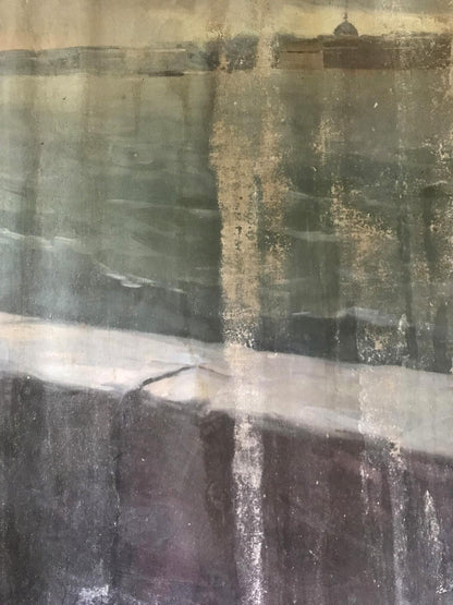 Weathered green beige wall texture in Tsalovich Loshak Lenin oil painting