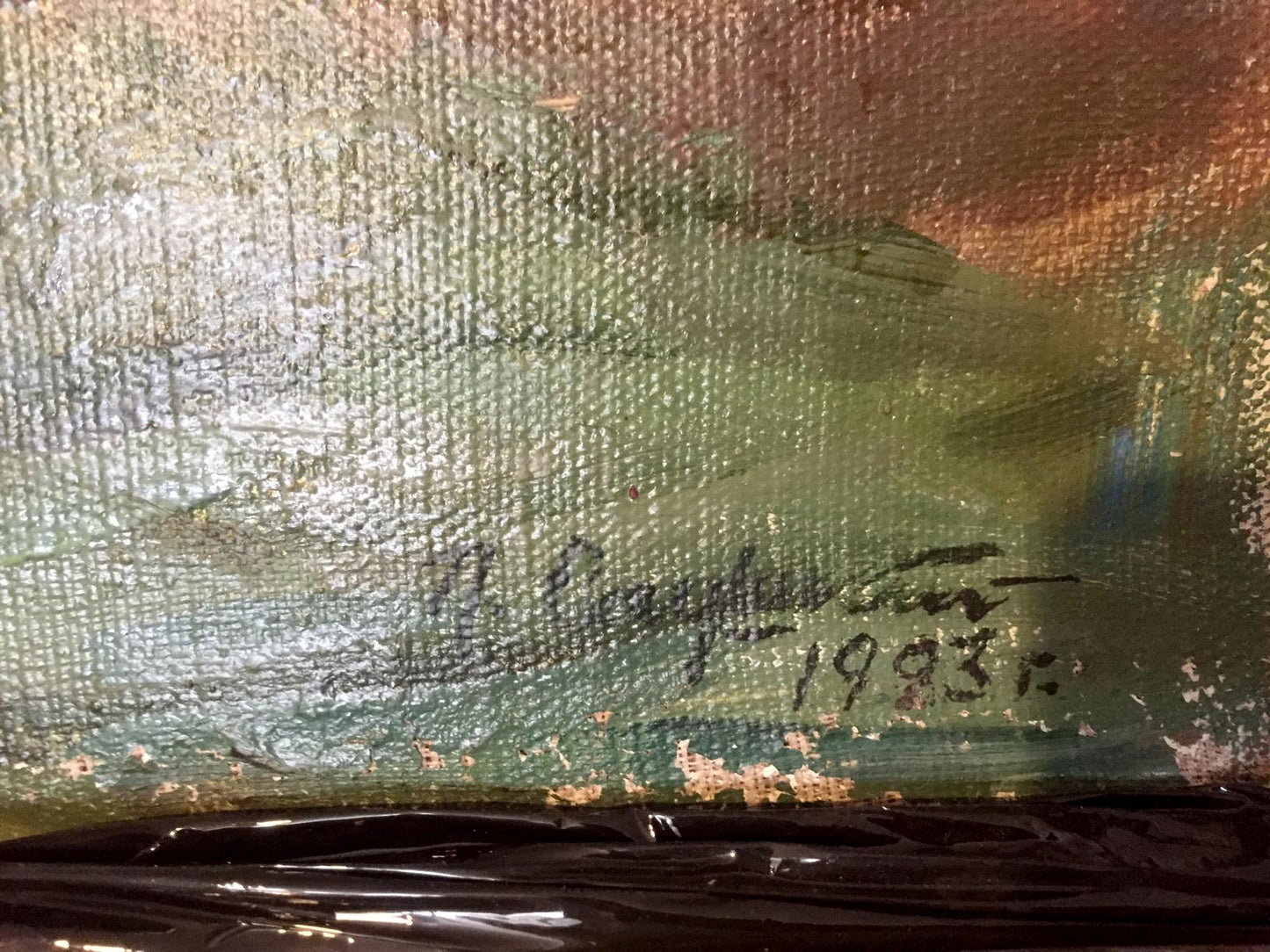 Signed oil painting on canvas by Saushkin Petr Kuzmich, dated 1983