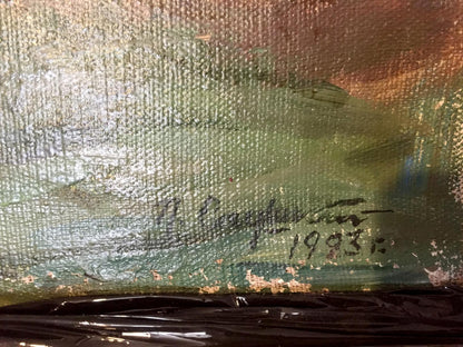 Signed oil painting on canvas by Saushkin Petr Kuzmich, dated 1983
