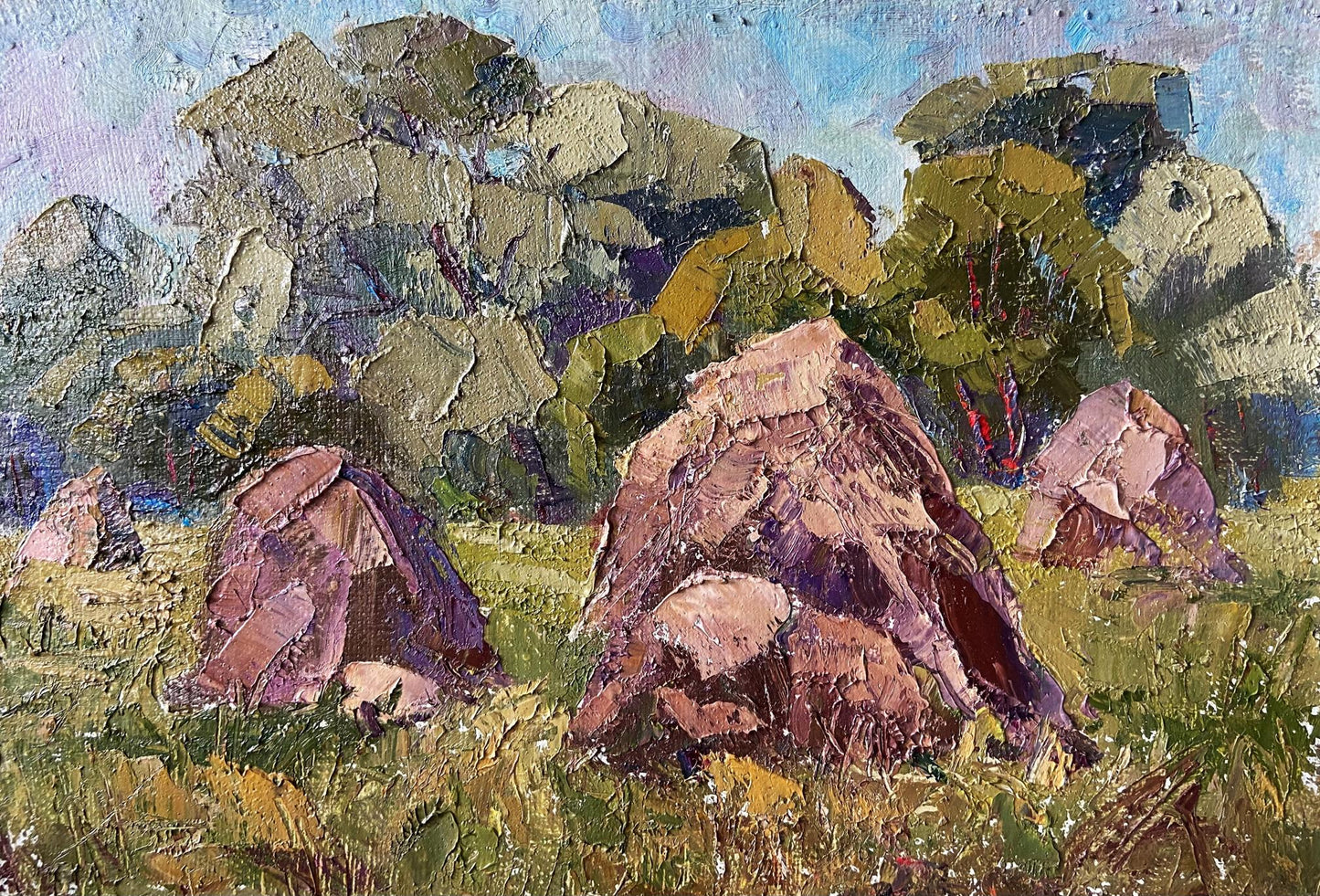 Textured oil painting of Haystacks by Gaponchenko Ivan Ivanovich