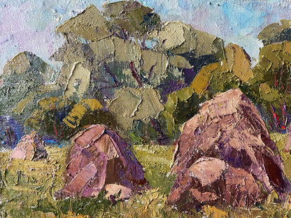 Textured impasto oil painting of Haystacks by Gaponchenko Ivan Ivanovich