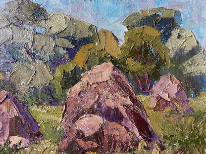 Textured impressionist oil painting of haystacks by Gaponchenko Ivan Ivanovich