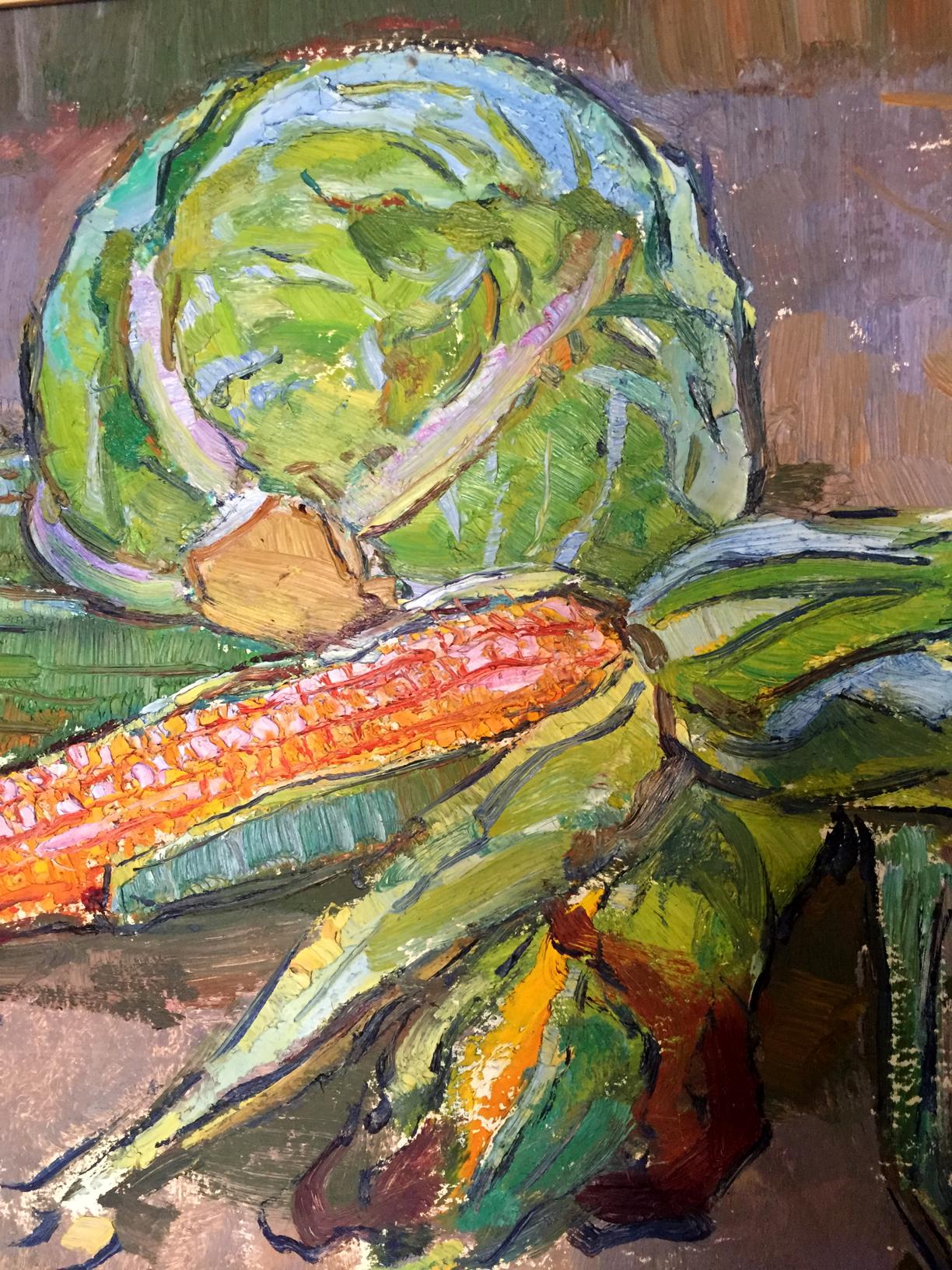 Vibrant impressionistic oil painting of green cabbage by Chehodar Vasyl