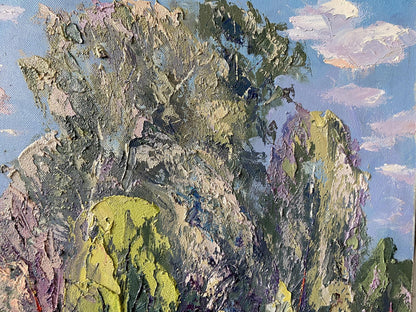 Textured impasto oil painting by Sunny Gaponchenko Ivan Ivanovich, rocky landscape