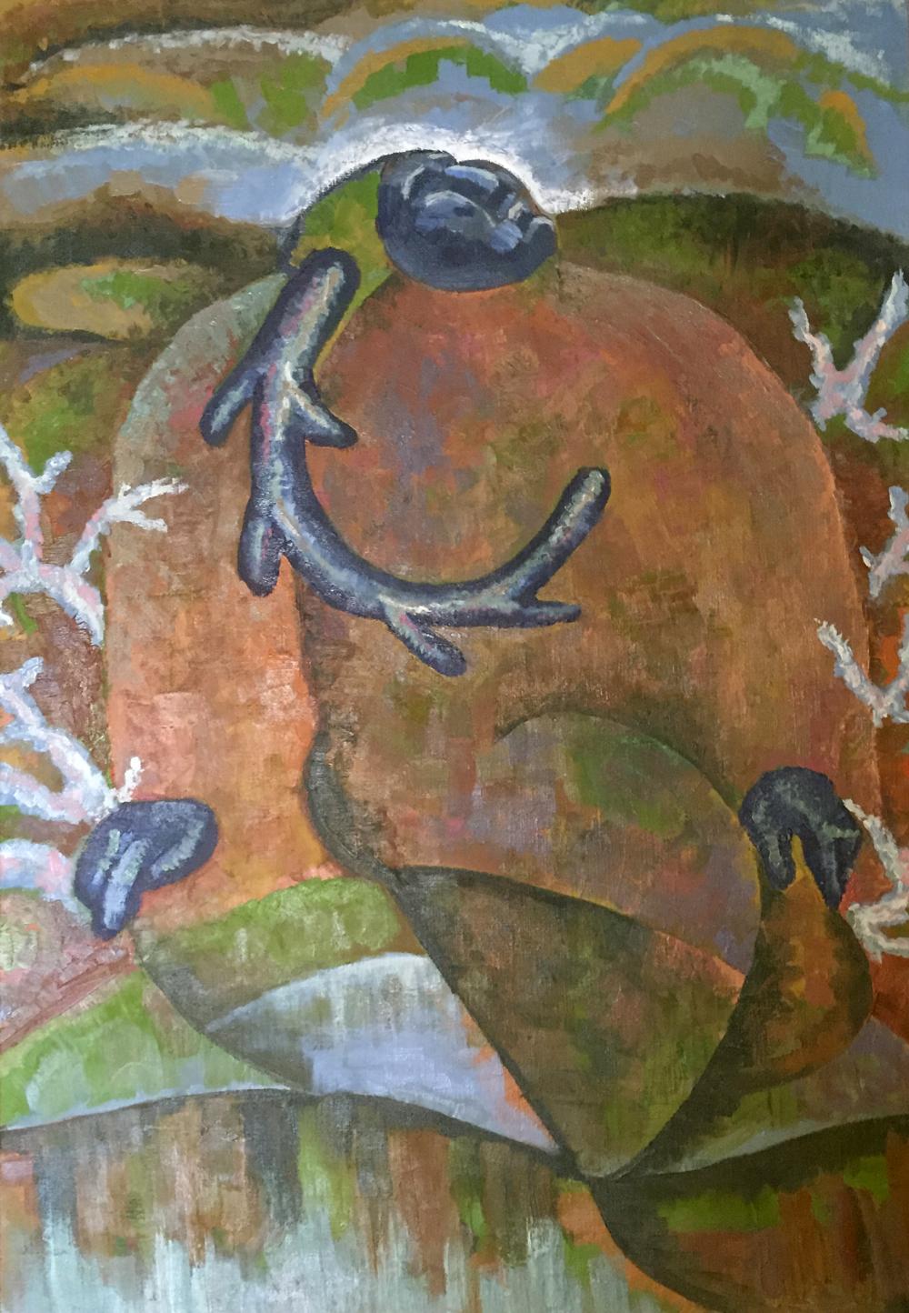Oil painting Tabalah-urasa by V. Kudrin, textured earth-toned abstract figure