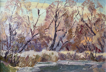 Impressionistic Evening on Vorskla River oil painting by Gaponchenko, bare trees