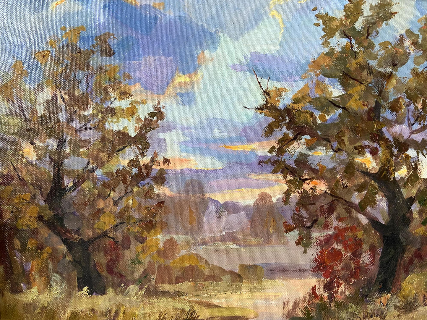 Oil painting Autumn evening by Gaponchenko Ivan Ivanovich, serene autumn landscape