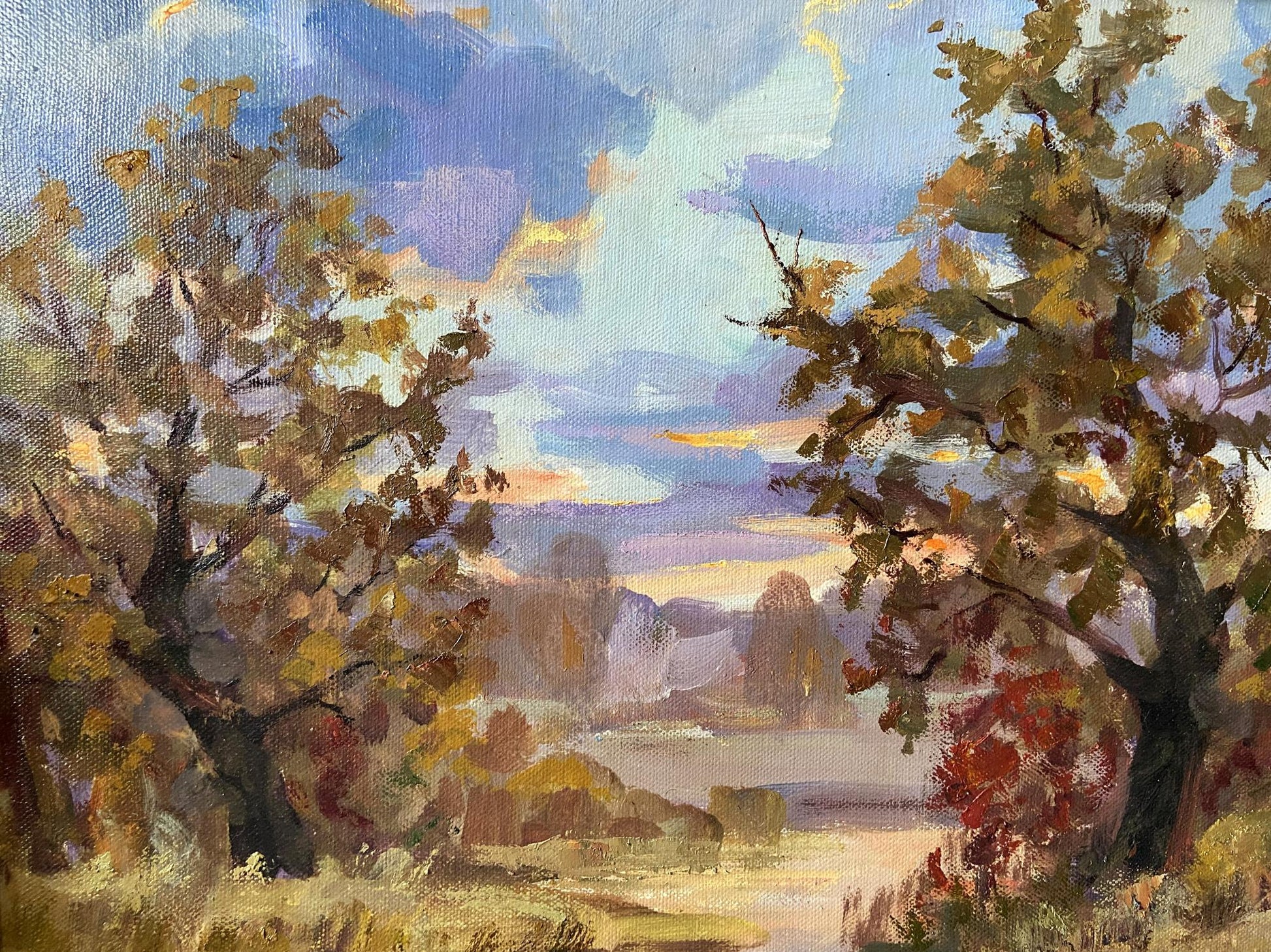 Oil painting Autumn evening by Gaponchenko Ivan Ivanovich, serene autumn landscape