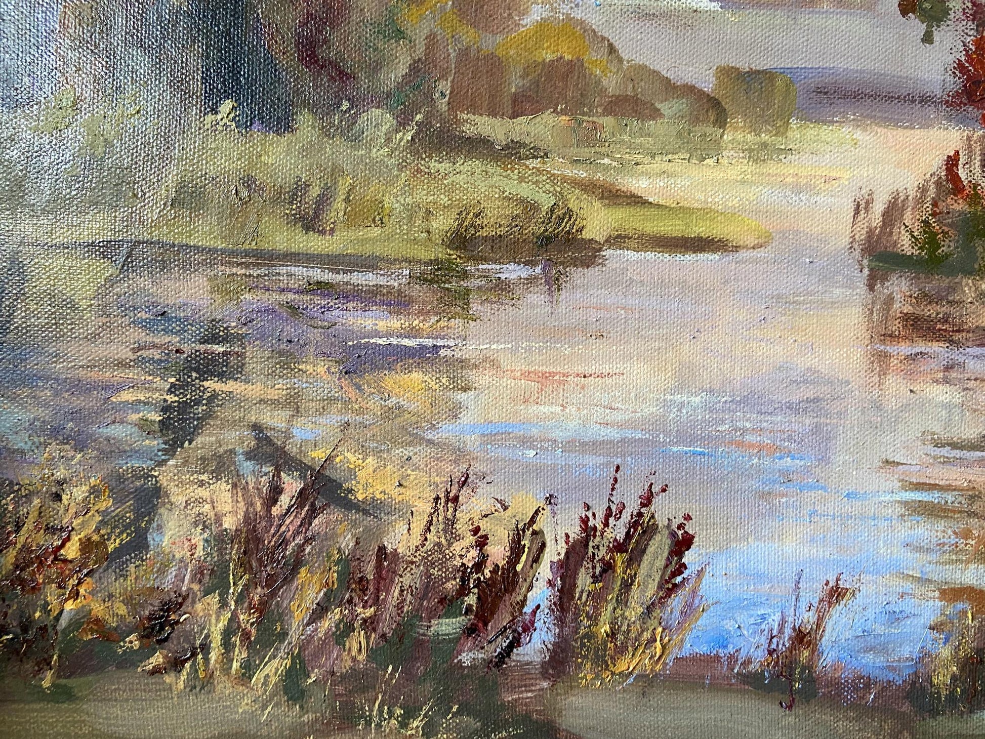 Oil painting Autumn evening by Gaponchenko Ivan Ivanovich river scene