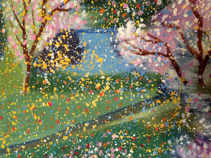 Oil painting Pavasaris Danne Eric Edmundovich with pink trees and blue sky