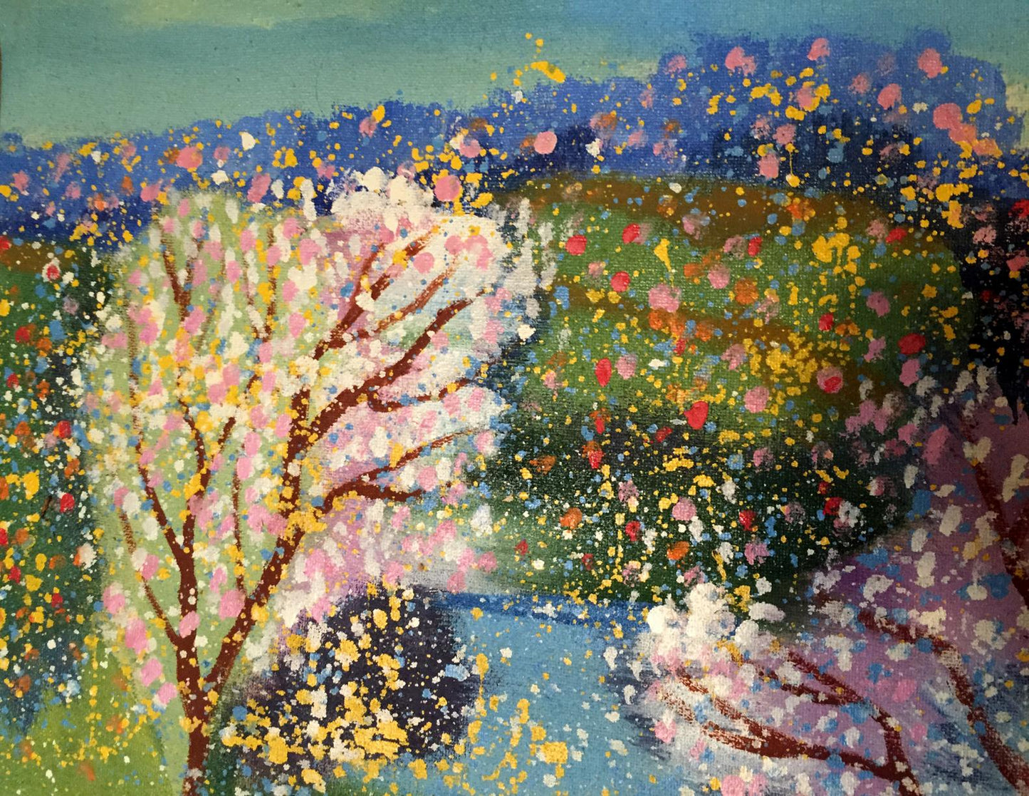 Oil painting Pavasaris by Danne Eric Edmundovich with pink blossoming trees