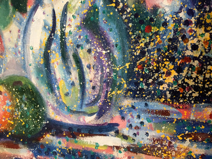 Oil painting Ziedi Danne Eric Edmundovich: vibrant blue-green-purple swirl with splatters