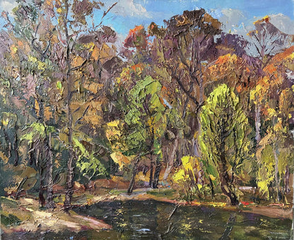 Oil painting of beautiful autumn forest by Gaponchenko Ivan Ivanovich