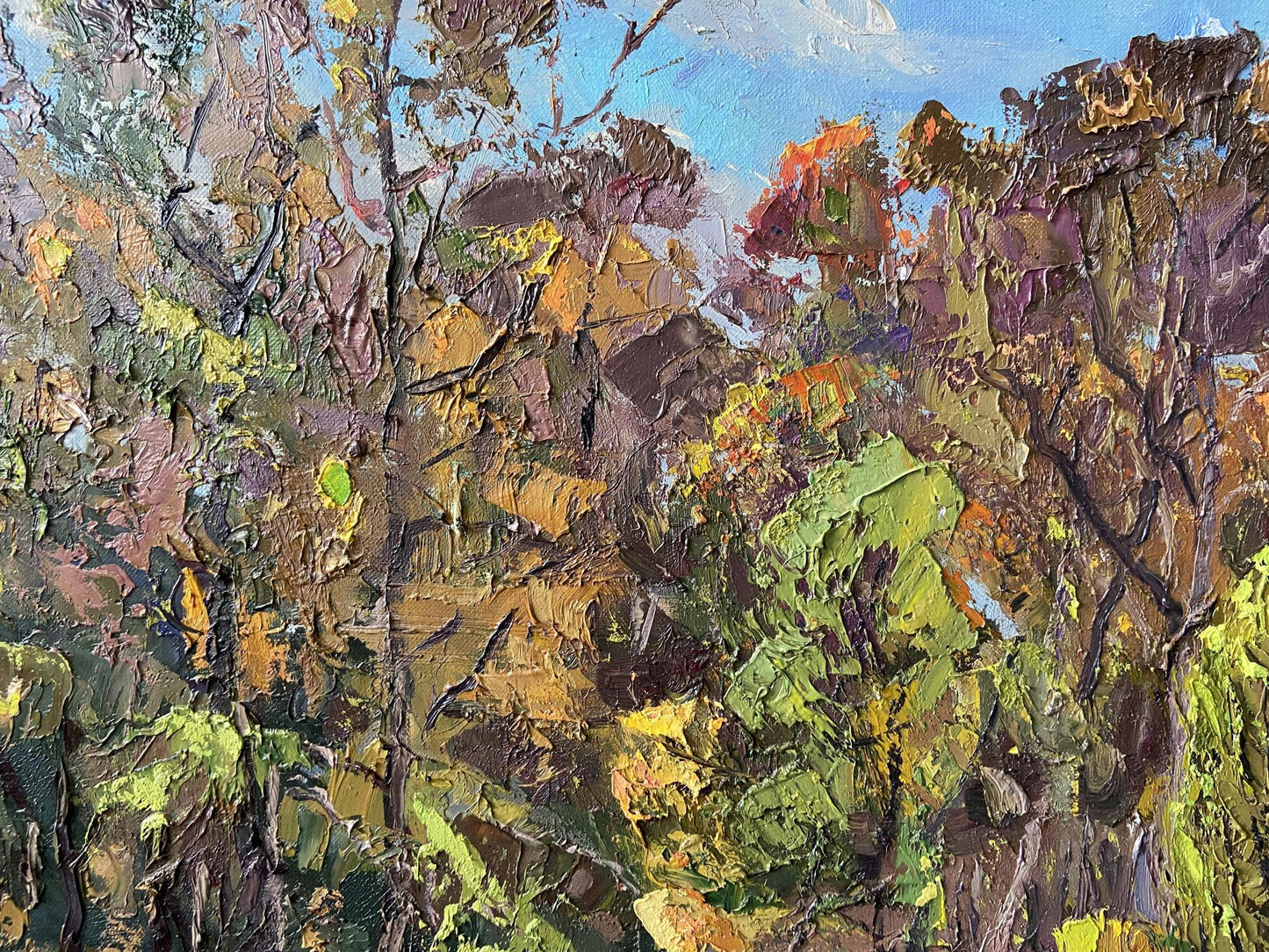 Vibrant impressionist oil painting of autumn trees by Gaponchenko Ivan Ivanovich
