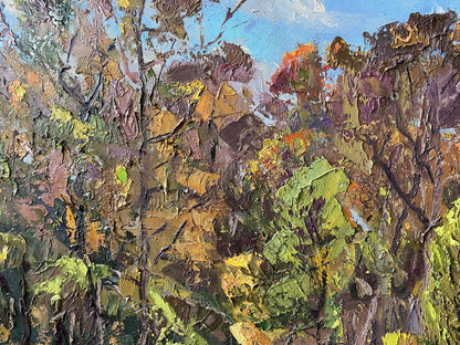 Vibrant impressionist oil painting of autumn trees by Gaponchenko Ivan Ivanovich