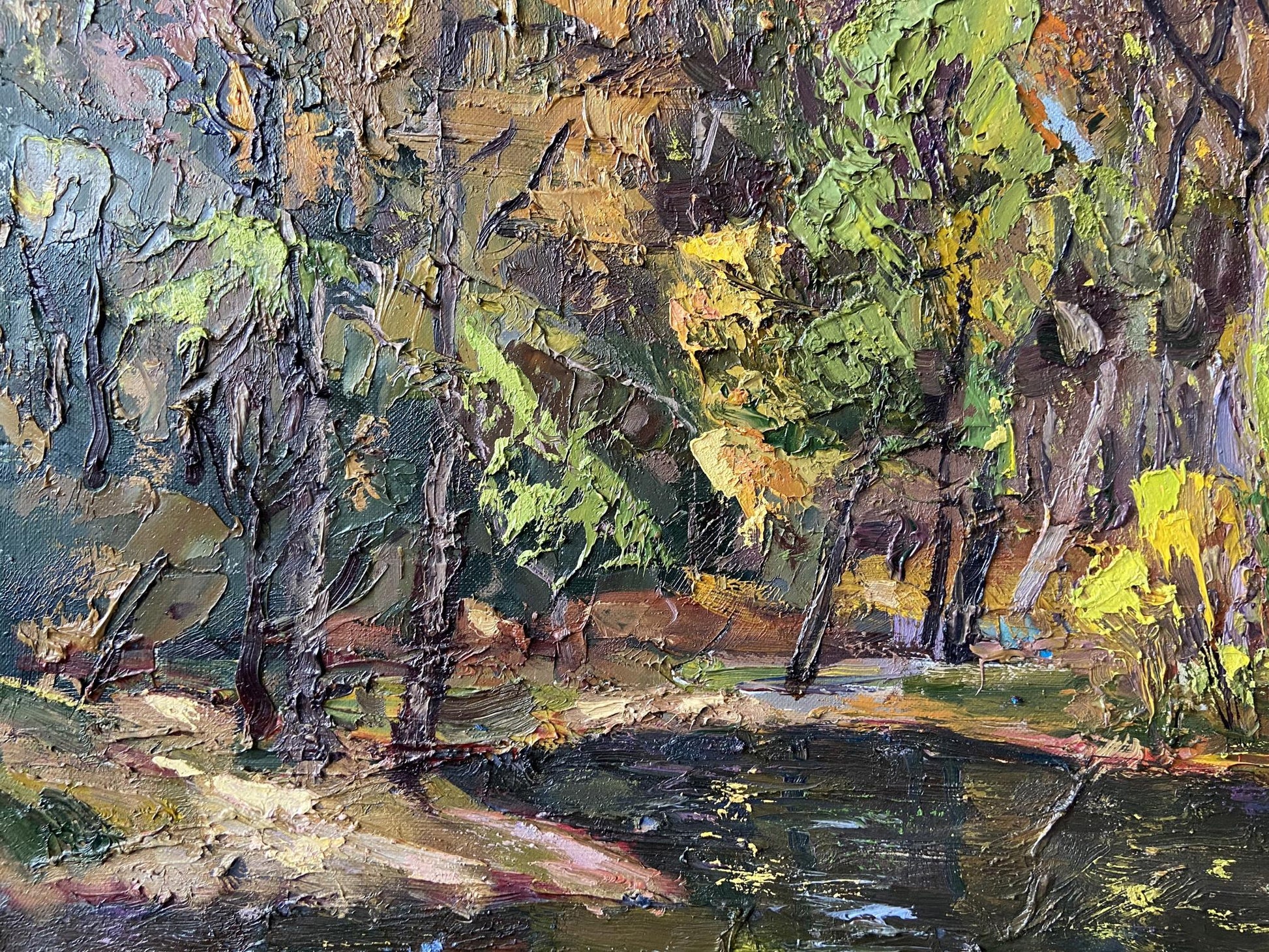 Impasto oil painting of beautiful autumn forest by Gaponchenko Ivan Ivanovich