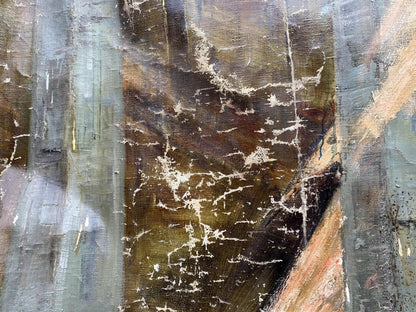 Oil painting Monument by Vladimir Vasilievich Korsun in muted earth tones