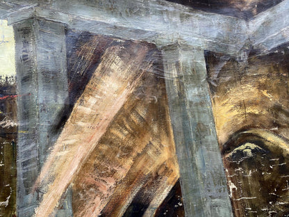 Oil painting Monument by Vladimir Vasilievich Korsun, textured stone pillars
