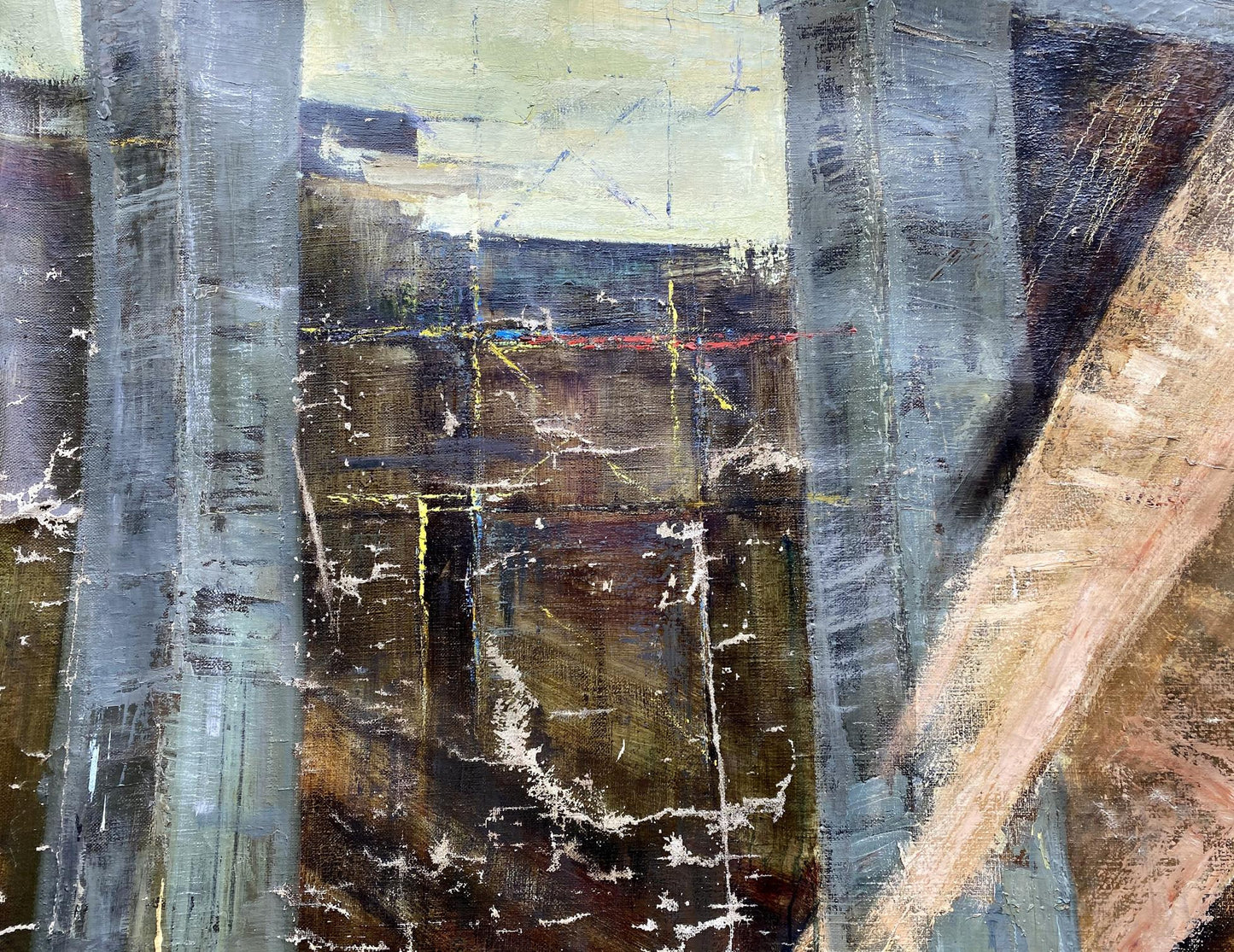 Oil painting Monument by Vladimir Vasilievich Korsun, abstract textured grays