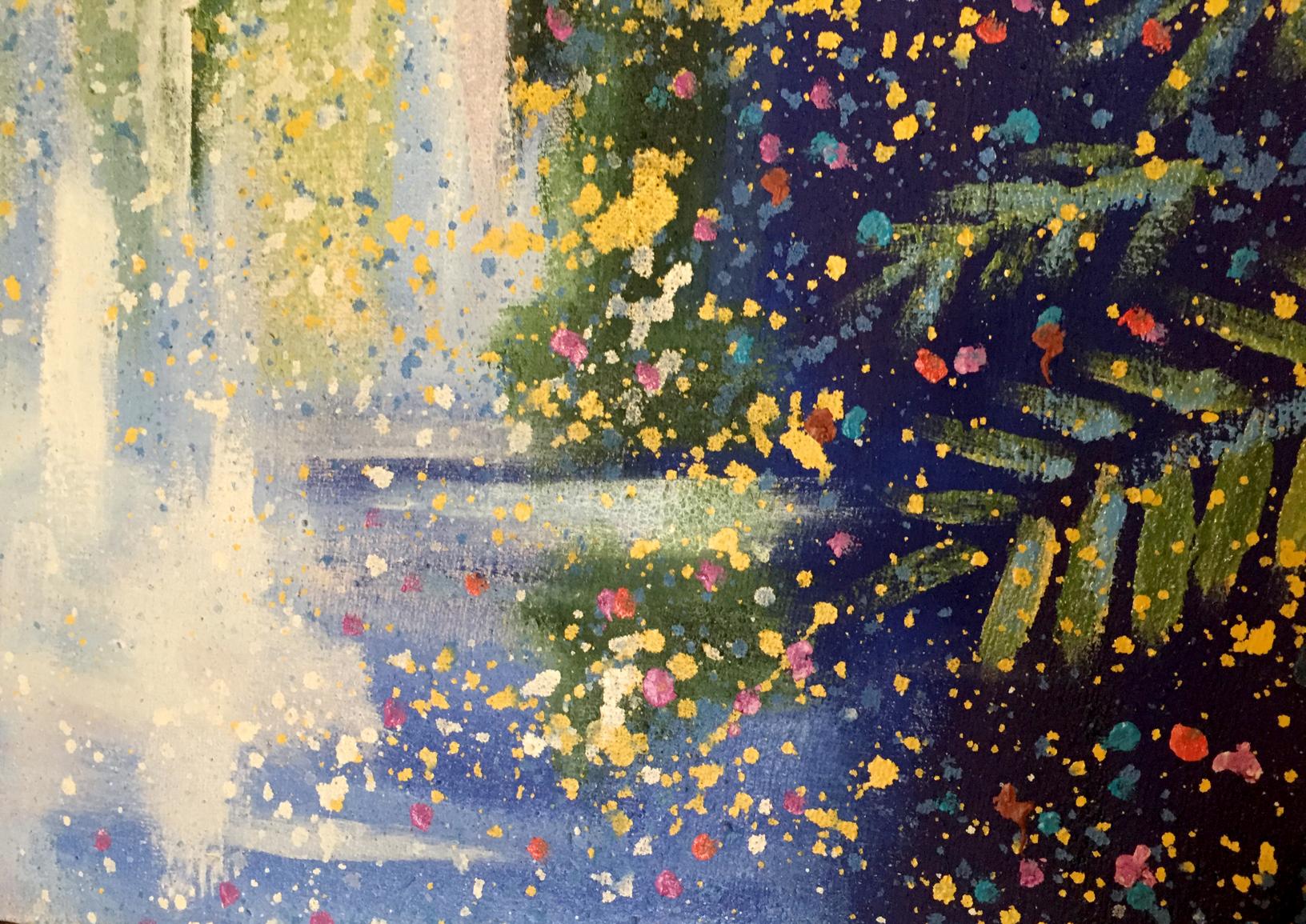 Oil painting Golose Danne Eric Edmundovich with yellow pink teal splashes