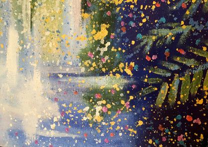 Oil painting Golose Danne Eric Edmundovich with yellow pink teal splashes
