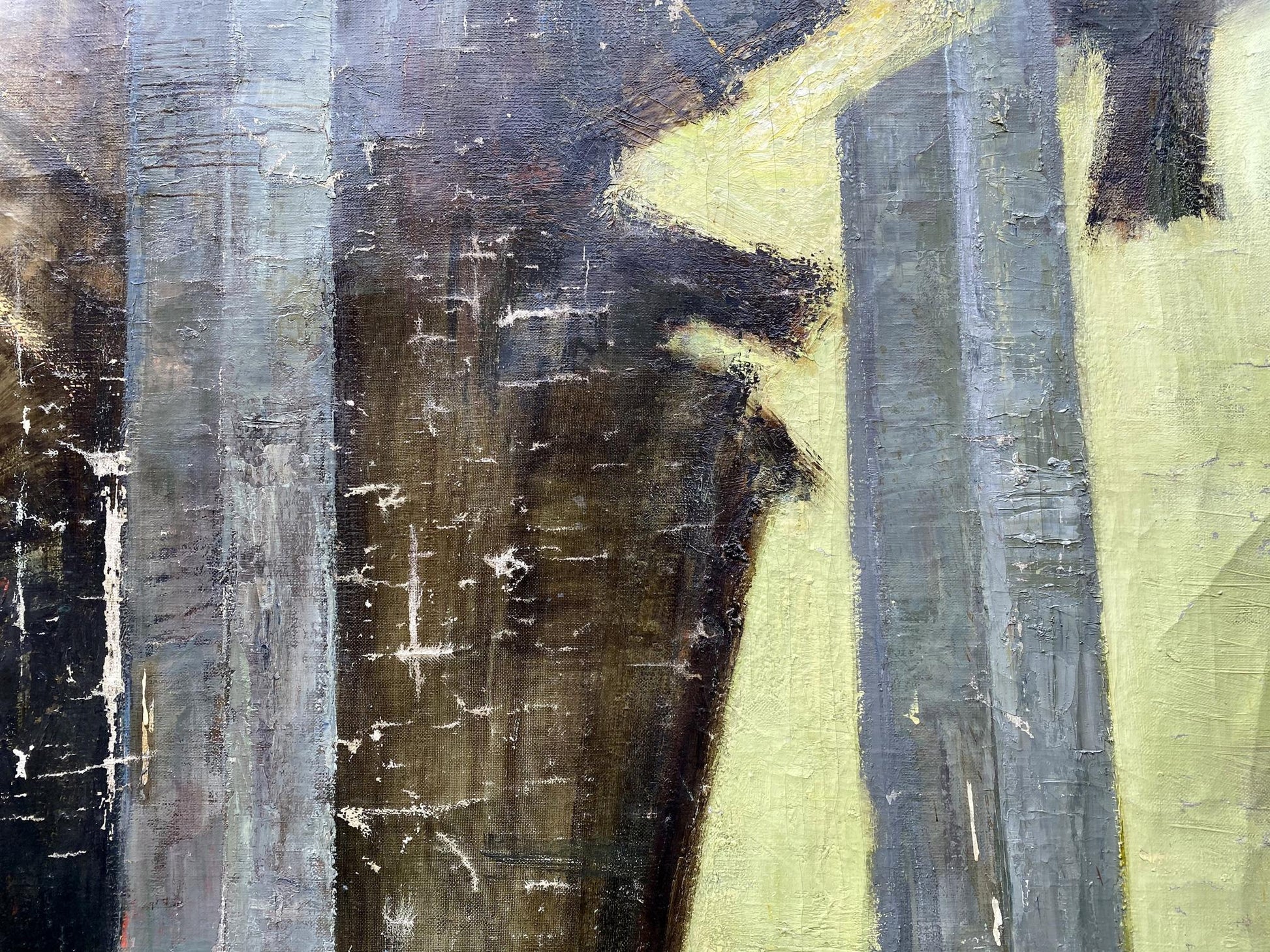 Oil painting Monument by Vladimir Vasilievich Korsun, bold gray black yellow strokes