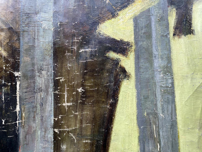 Oil painting Monument by Vladimir Vasilievich Korsun, bold gray black yellow strokes