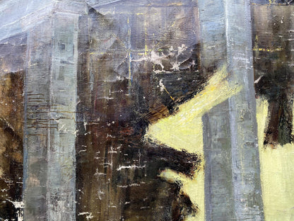 Oil painting Monument by Vladimir Vasilievich Korsun, abstract bold gray black yellow strokes