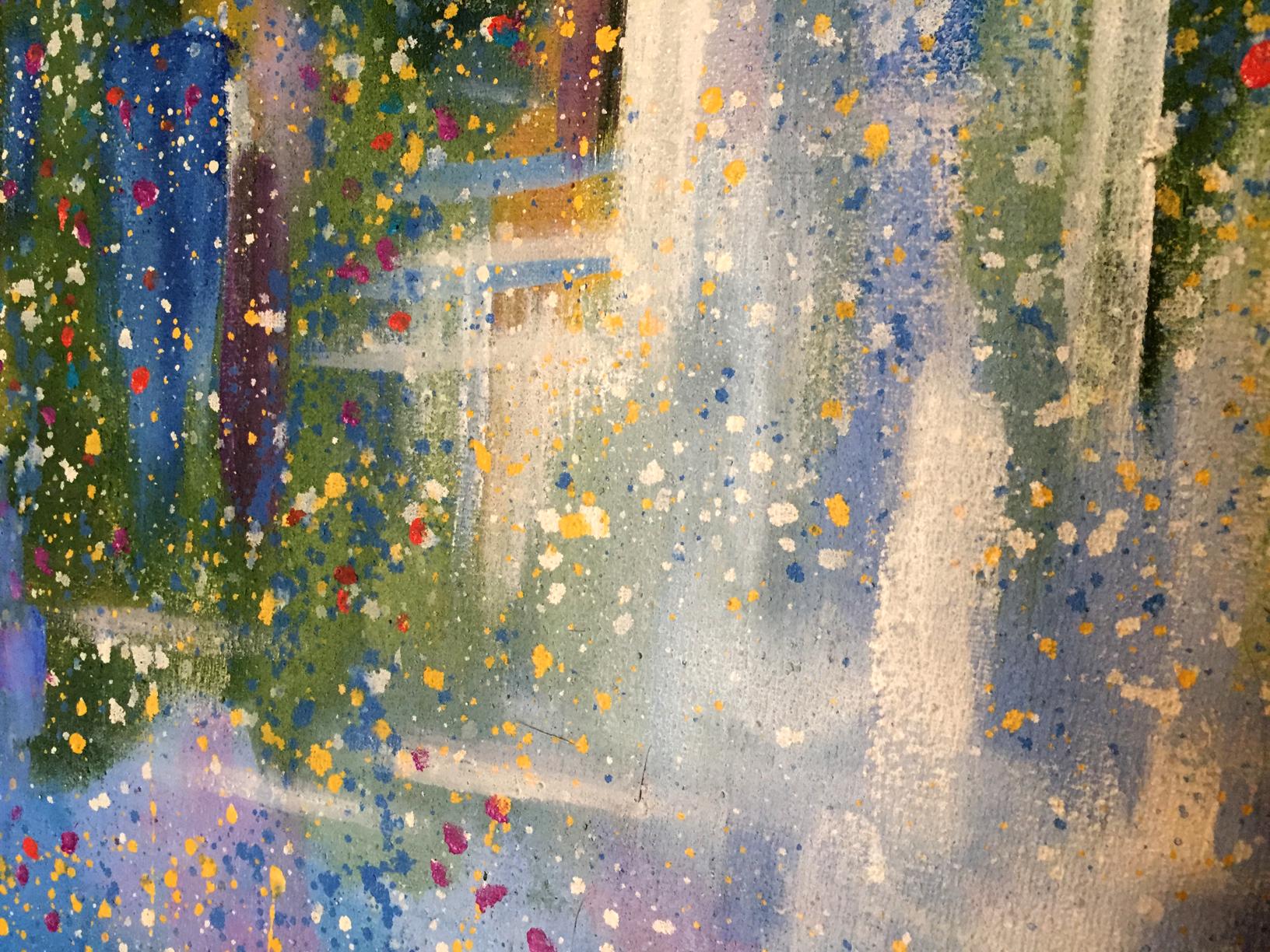 Oil painting Golose Danne Eric Edmundovich with vibrant blue green yellow red splatters