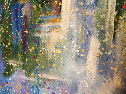 Oil painting Golose Danne Eric Edmundovich with vibrant blue green yellow red splatters