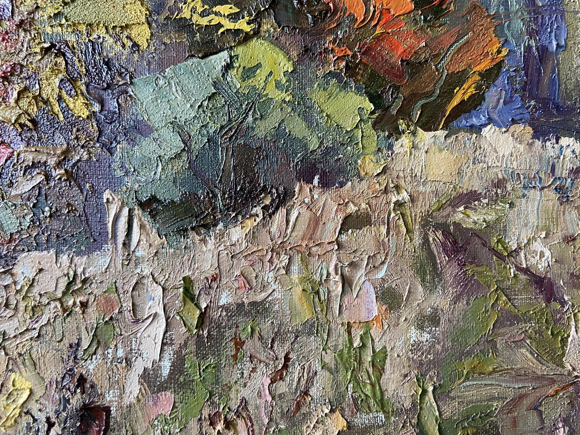 Oil painting Early Autumn by Gaponchenko Ivan Ivanovich, impasto greens oranges blues
