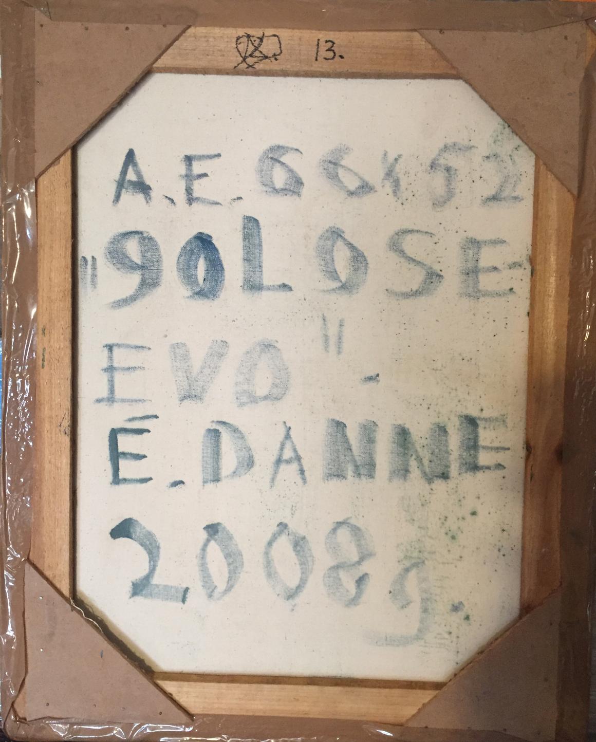 White octagonal plaque on back of Golose Danne oil painting by Eric Edmundovich