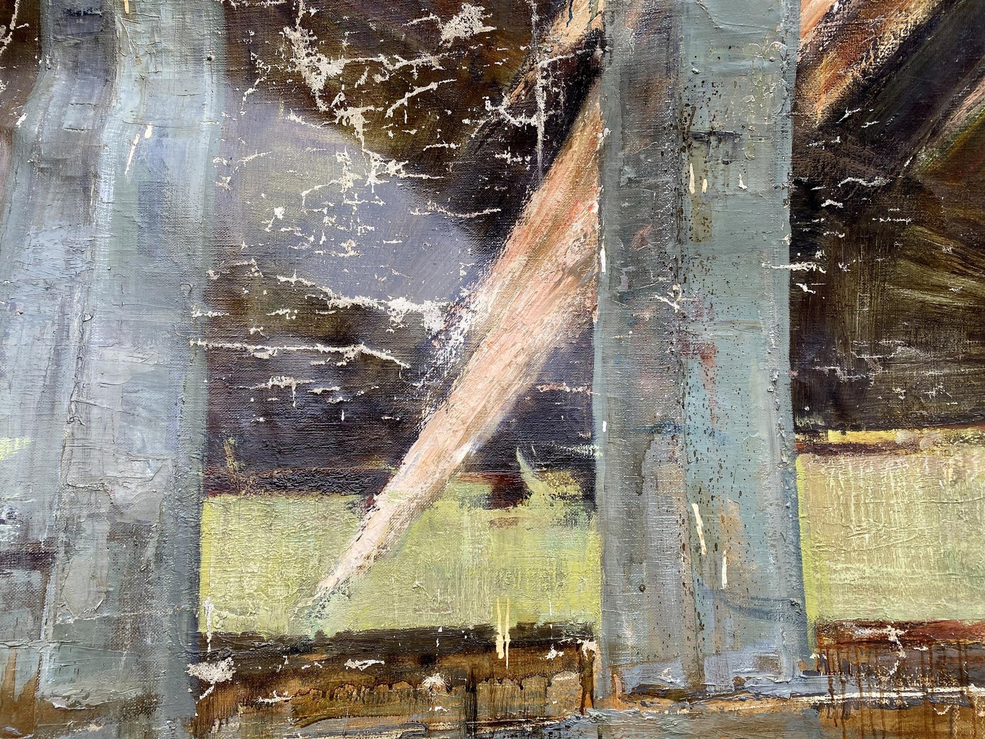 Oil painting Monument by Vladimir Vasilievich Korsun, abstract textured grays and browns