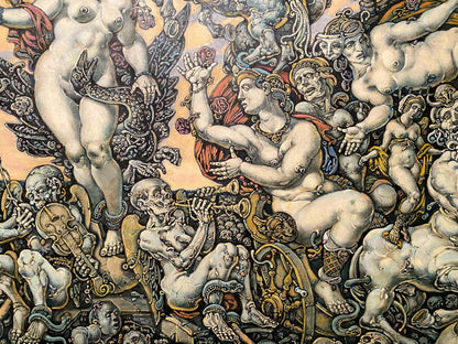 Oil painting Apotheosis of Leda by Litvinov Oleg Arkad’yevich, red-robed figure with nudes