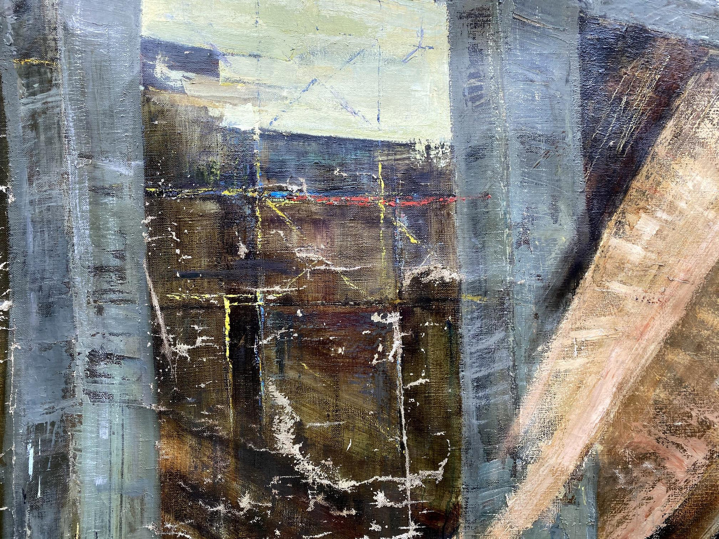 Oil painting Monument by Vladimir Vasilievich Korsun, abstract textured grays ochre